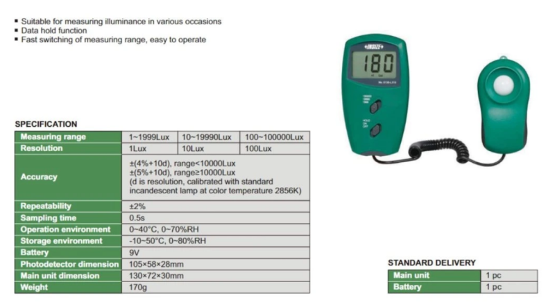 Digitálny luxmeter, Insize