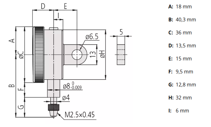 Číselníkový odchýlkomer malé prevedenie 4 mm/0,01 mm, Mitutoyo