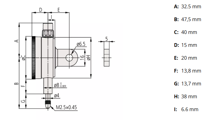 Číselníkový odchýlkomer malé prevedenie 5 mm/0,01 mm, Mitutoyo