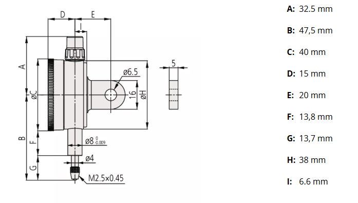 Číselníkový odchýlkomer malé prevedenie 5 mm/0,01 mm, Mitutoyo