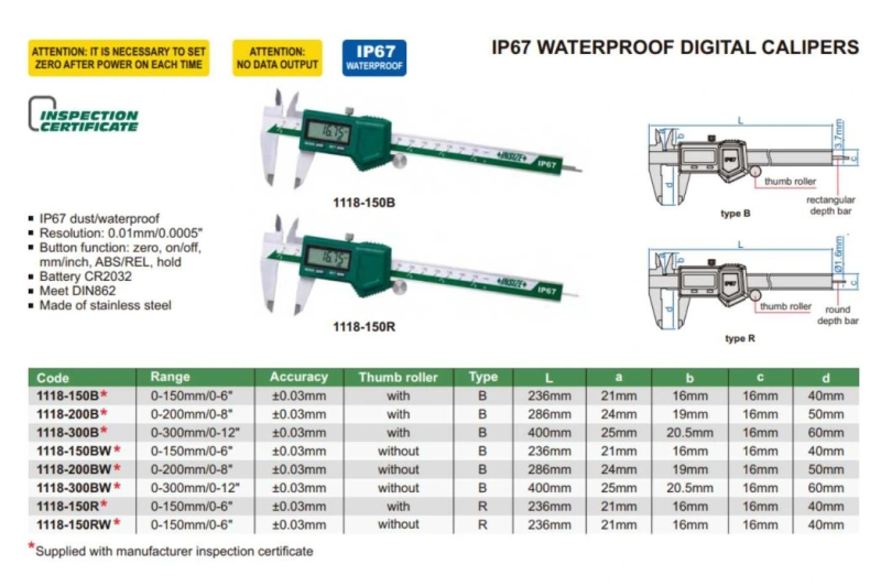 Digitálne posuvné meradlo 0-150 mm IP67, Insize