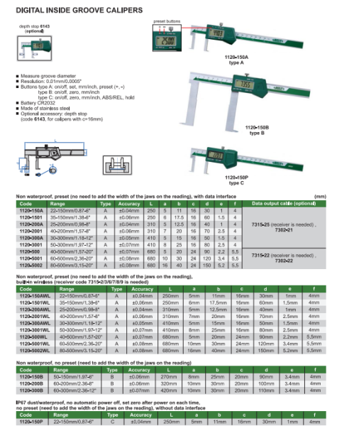 Digitálne posuvné meradlo 40-500 mm, na vnútorné zápichy typ 2, Insize