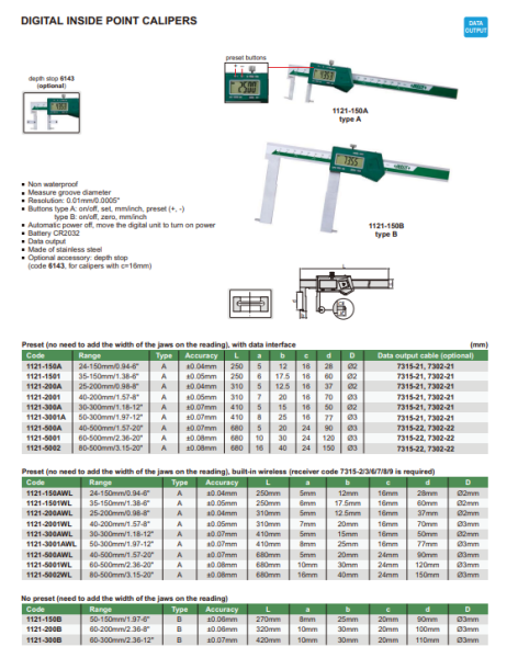 Digitálne posuvné meradlo 35-150 mm, na vnútorné zápichy typ 3, Insize