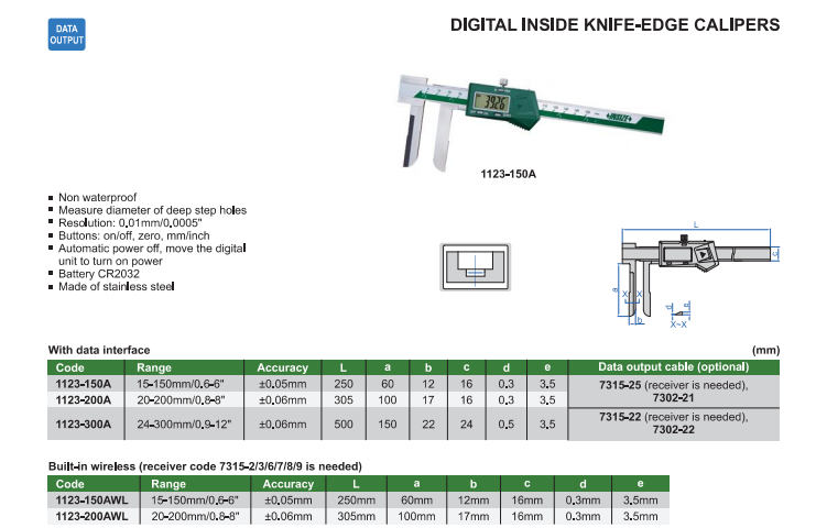 Digitálne posuvné meradlo 20-200 mm, s nožovými dotykmi, Insize