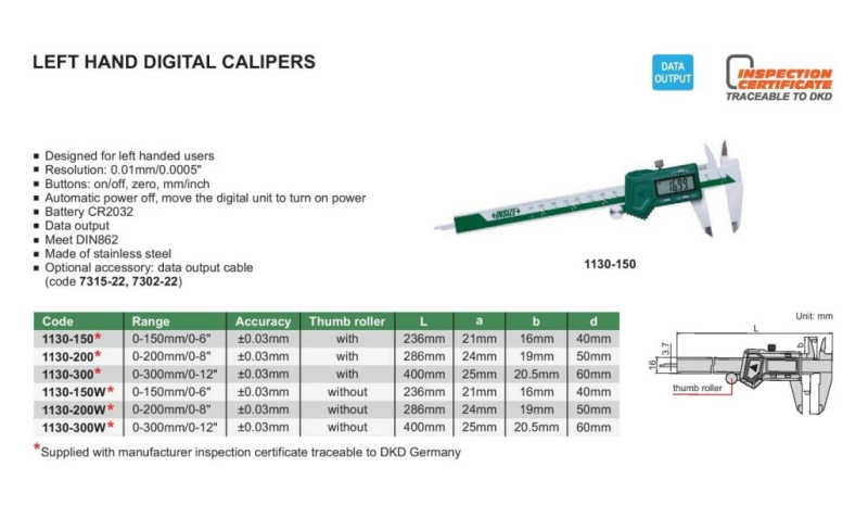 Digitálne posuvné meradlo 0-150 mm pre ľavákov, Insize