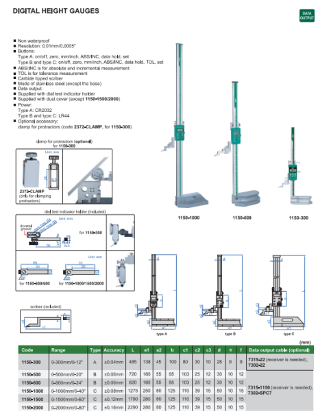 Digitálny výškomer 0-2000 mm, Insize