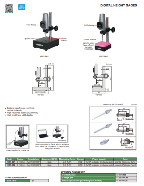 Digitálny výškomer 0-50 mm s keramickým stolom, Insize