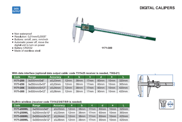 Digitálne posuvné meradlo 0-300 mm, vrchné čeľuste na vonkajšie meranie, Insize