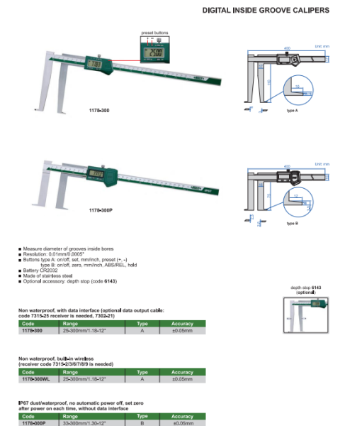 Digitálne posuvné meradlo 25-300 mm, na vnútorné zápichy typ 6, Insize