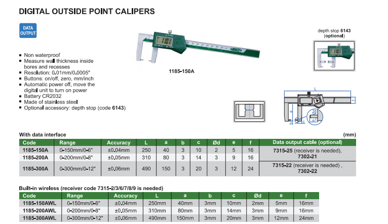 Digitálne posuvné meradlo 0-150 mm, na vonkajšie zápichy typ 2, Insize