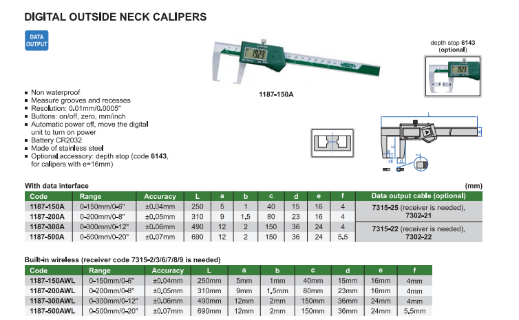 Digitálne posuvné meradlo 0-150 mm, na vonkajšie zápichy typ 1, Insize