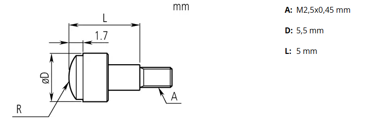 Guľový dotyk tvrdokov L=5 mm, Mitutoyo