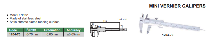 Analógové posuvné meradlo 0-70 mm, Insize
