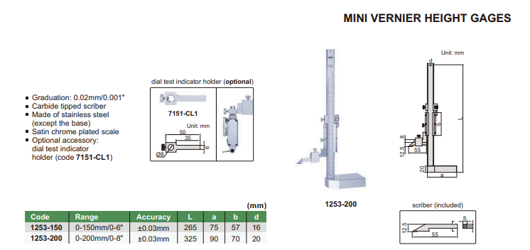Analógový výškomer 0-150 mm, Insize