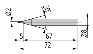 Guľôčkový dotyk, pr. 2 mm, dĺžka 72 mm, rubín, Mitutoyo