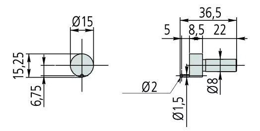 Guľôčkový dotyk, pr. 2 mm, dĺžka 5 mm, Mitutoyo