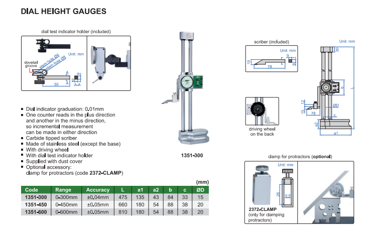 Dvojstĺpikový výškomer s číselníkom 0-300 mm, Insize
