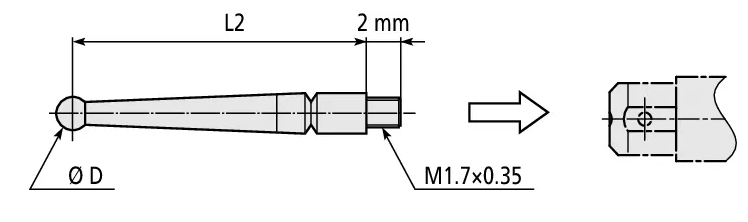 Snímací dotyk tvrdokov, L=33,9 mm, Mitutoyo