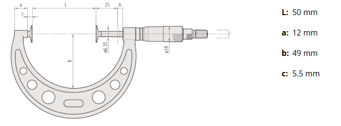 Analógový mikrometer 50-75 mm s tanierikovými dotykmi a neotáčavým vretenom, Mitutoyo