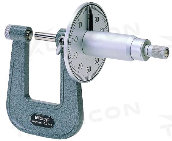 Analógový mikrometer 0-25 mm na meranie hrúbky plechov s číselníkom, Mitutoyo