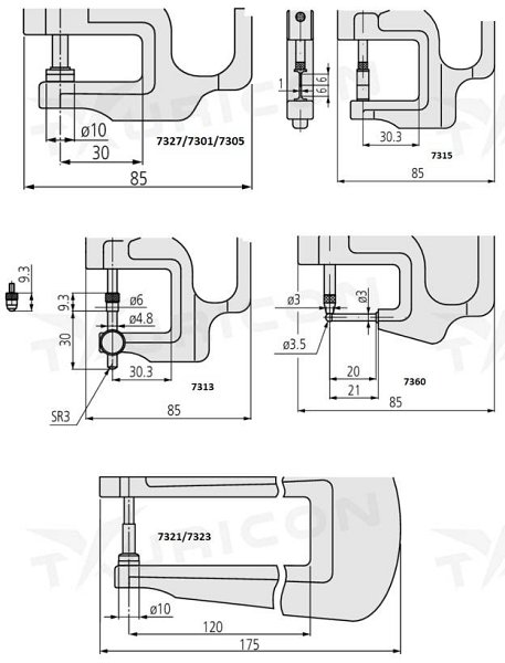 Číselníkový hrúbkomer 0-10 mm s tanierikovými dotykmi z keramiky, Mitutoyo