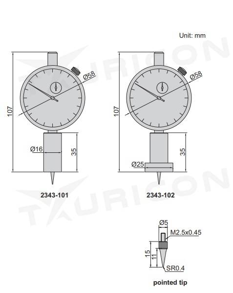 Analógový hĺbkomer 0-10 mm s kruhovou základňou, Insize