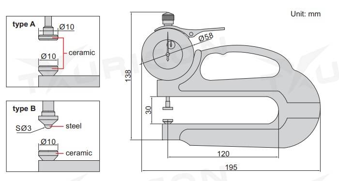 Číselníkový hrúbkomer 0-20 mm typ B, Insize