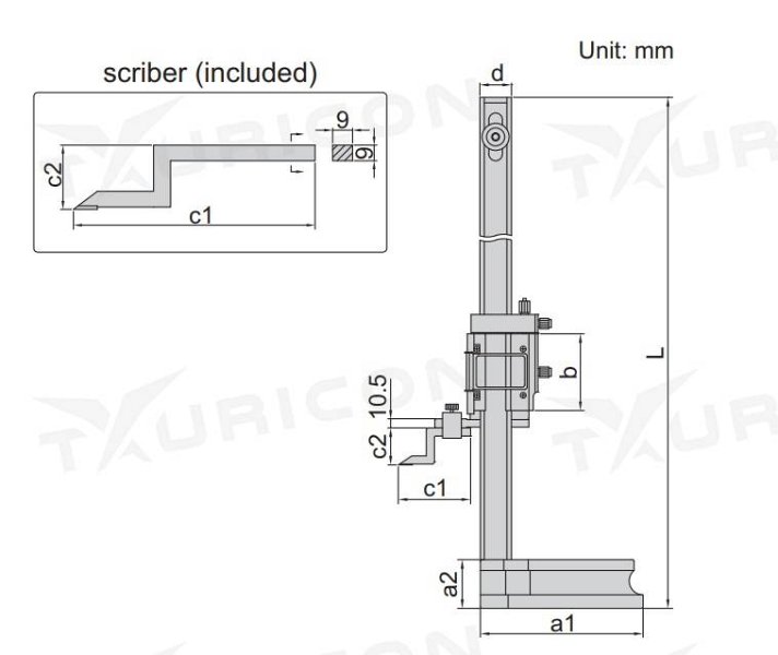 Analógový výškomer 0-450 mm s lupou, Insize
