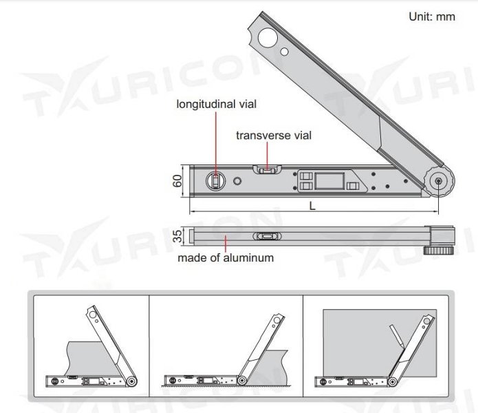 Vodeodolný digitálny uhlomer 0-225°, Insize