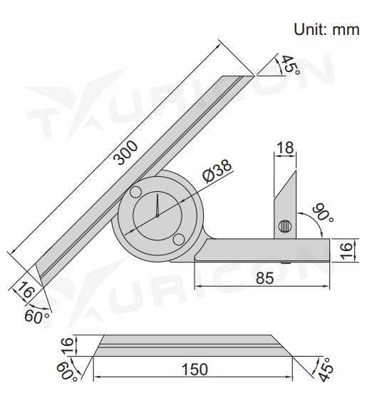 Univerzálny uhlomer 0-360° s číselníkom, Insize