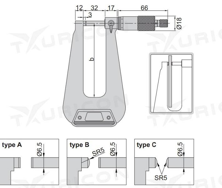 Analógový mikrometer 0-25 mm na meranie hrúbky plechu, typ B, Insize