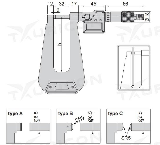 Digitálny mikrometer 0-25 mm na meranie hrúbky plechu, typ B, Insize