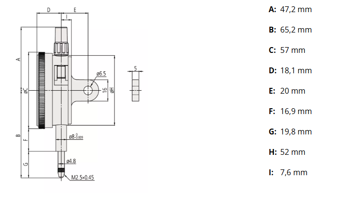 Číselníkový odchýlkomer 5 mm/0,01 mm, Mitutoyo