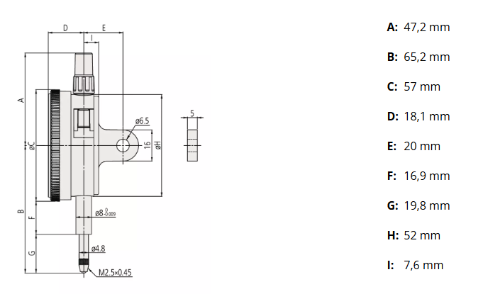 Číselníkový odchýlkomer 5 mm/0,01 mm, Mitutoyo