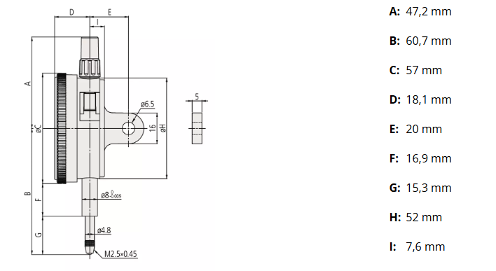 Číselníkový odchýlkomer 5 mm/0,001 mm, Mitutoyo
