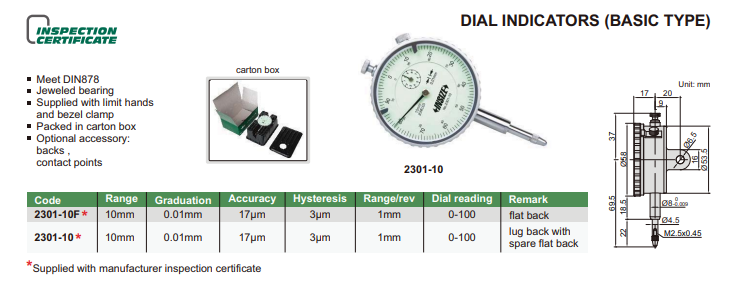 Číselníkový odchýlkomer základné prevedenie 10 mm/0,01 mm, Insize