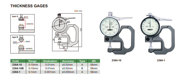 Číselníkový hrúbkomer 0-1 mm, Insize