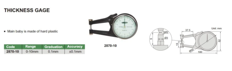 Mechanický hrúbkomer 0-10 mm, Insize