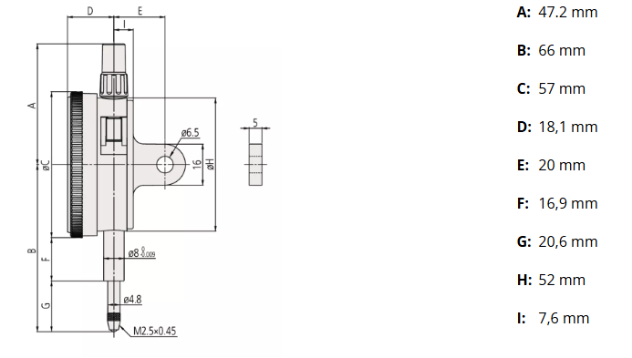 Číselníkový odchýlkomer jednootáčkový 0,08 mm/0,001 mm, Mitutoyo