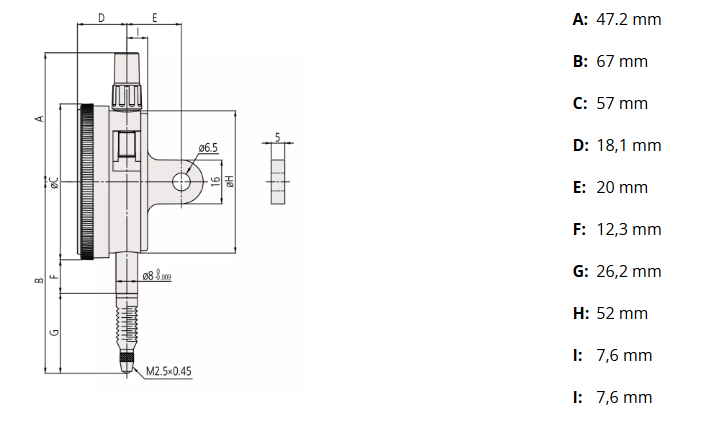 Číselníkový odchýlkomer jednootáčkový 0,08 mm/0,001 mm, Mitutoyo