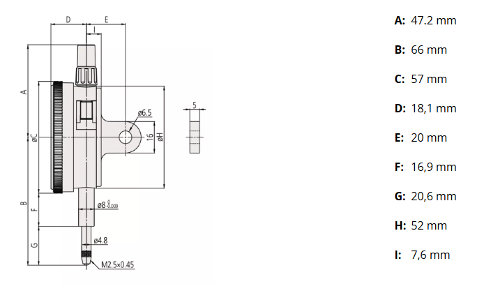 Číselníkový odchýlkomer jednootáčkový 0,08 mm/0,001 mm, Mitutoyo