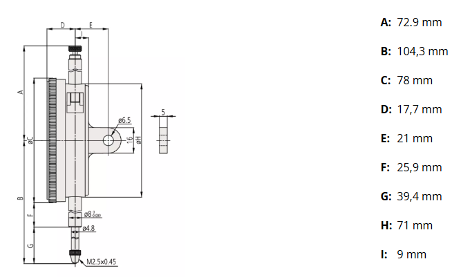 Číselníkový odchýlkomer s veľkým rozsahom a číselníkom 30 mm/0,01 mm, Mitutoyo