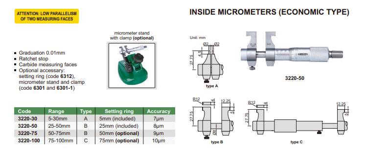 Analógový mikrometer do otvoru 25-50 mm, Insize