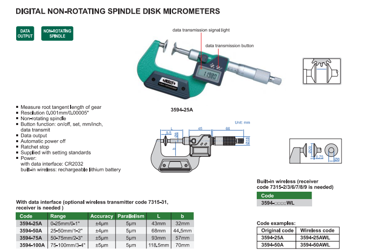 Digitálny mikrometer 0-25 mm s tanierikovými dotykmi, Insize