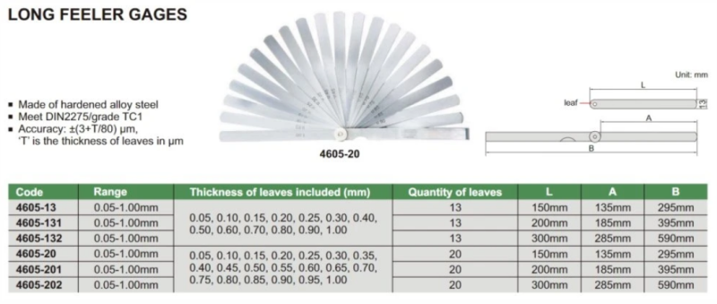 Špáromer 0,05-1,00 mm, dĺžka 300 mm, 13 listov, Insize