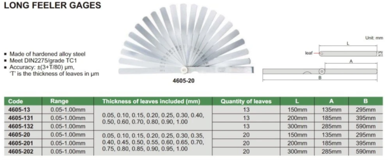 Špáromer 0,05-1,00 mm, dĺžka 200 mm, 20 listov, Insize