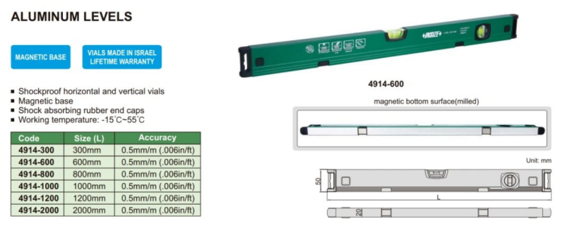 Magnetická vodováha z hliníku 1000 mm, Insize