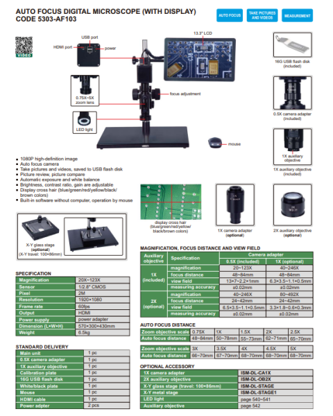 Digitálny mikroskop 20-123x s automatickým zaostrovaním, Insize