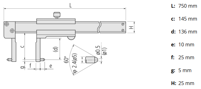 Analógové posuvné meradlo 70,1-600 mm, na meranie vnútorných rozmerov, Mitutoyo
