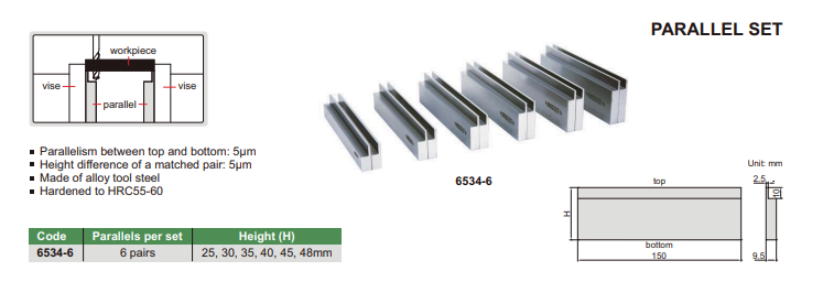 Paralelné podložky 6 ks/150 mm, Insize